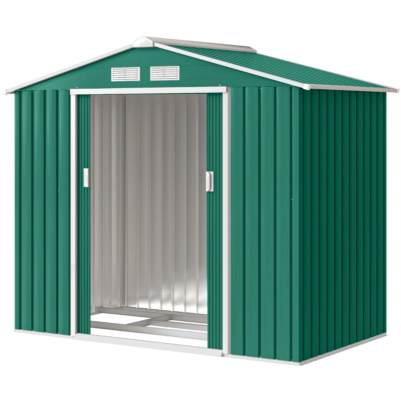 Outsunny Abri de Jardin 2,42 m² - Remise pour Outils avec kit de fondation - cabanon Porte verrouillable - dim. 213L x 130l x 185H cm - tôle d'acier Vert