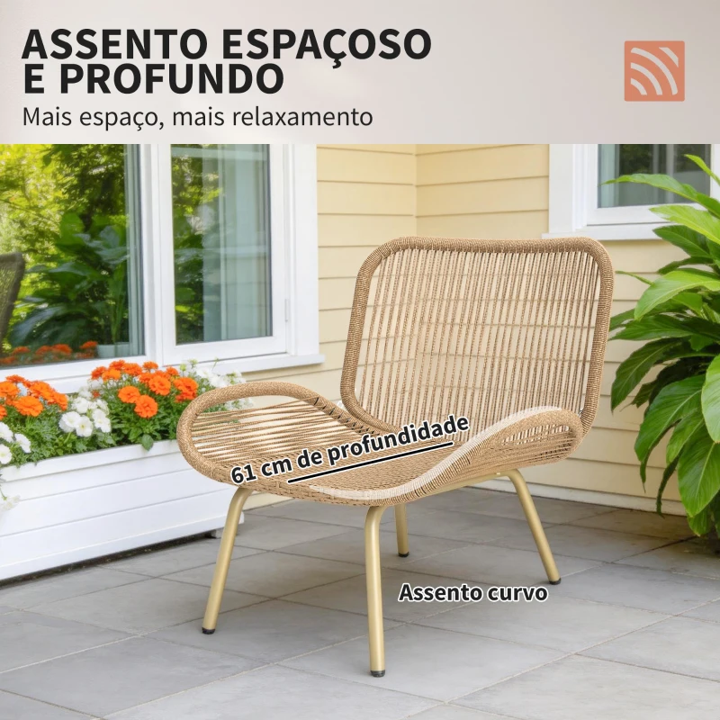 Outsunny Conjunto de Móveis de Jardim em Rattan, 4 Peças com Almofadas Sofá Duplo 2 Poltronas e Mesa de Centro Bege