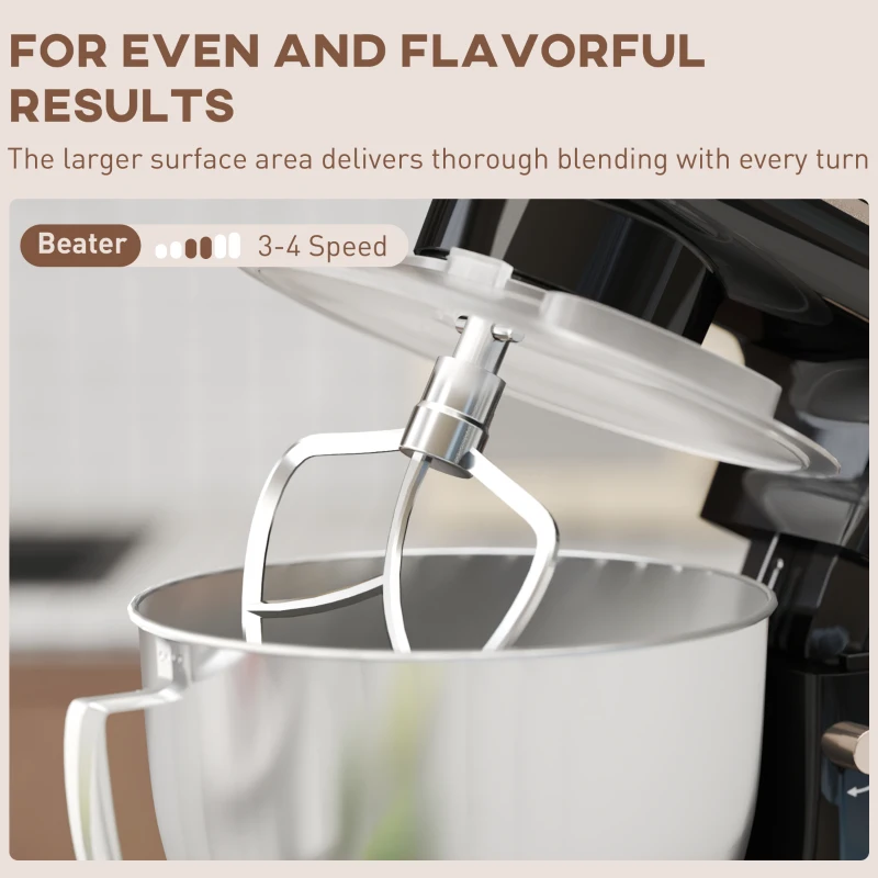 HOMCOM Mixer Planetar de 4.5L cu 6 Viteze din Oțel Inoxidabil, Plastic și Aluminiu, 35x22x29 cm, Negru și Argintiu
