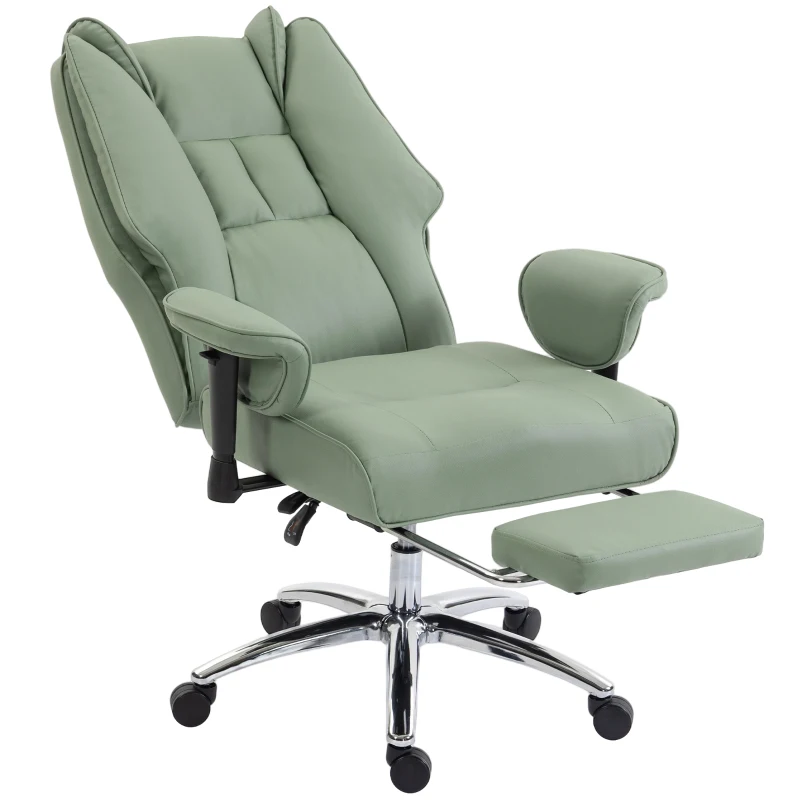HOMCOM Executive Office Chair, Reclining Desk Chair with Footrest, Adjustable Armrests, Pet Friendly Faux Leather, Green