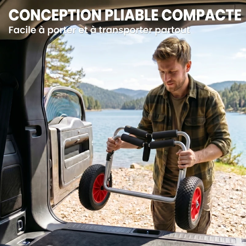 HOMCOM Chariot de transport trolley pour kayak, stand-up paddle, canoë cadre en aluminium dim. 70L x 40L x 42H cm