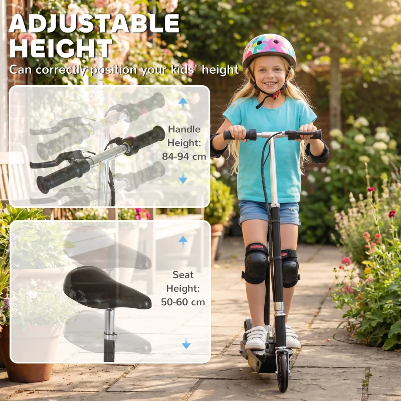 HOMCOM Foldable Powered Scooter with Adjustable Seat, Brake, Black