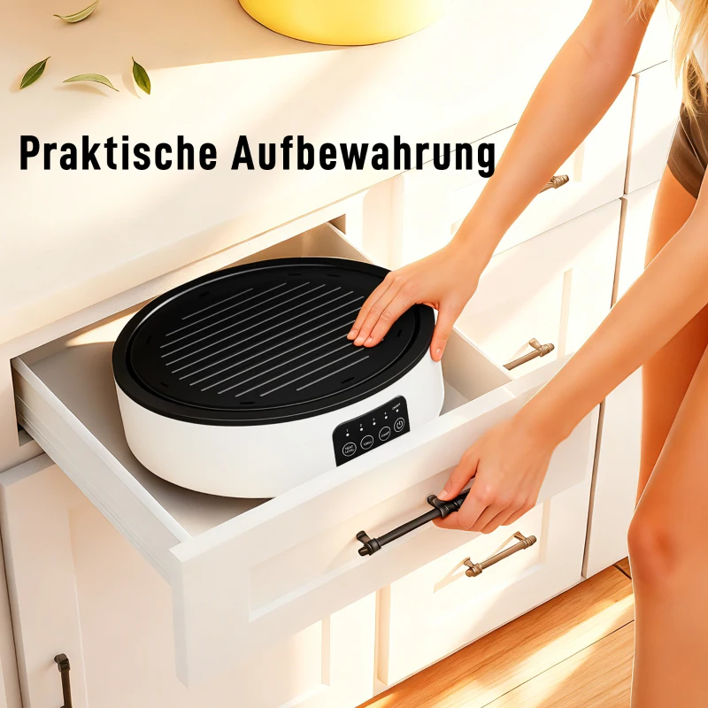 HOMCOM Dual-Keramikkochfeld, 2-in-1 Design, zum Kochen und Grillen, 2000W, 4 Hitzestufen, LED-Display, Fettfangschale, Weiß