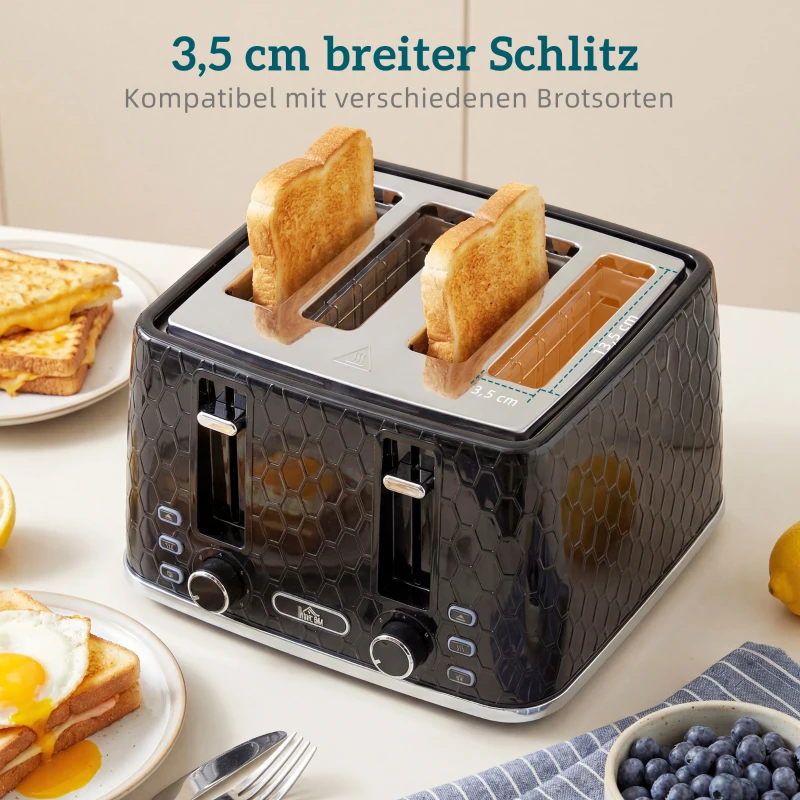HOMCOM 1,7L 2200W Schnellkoch-Wasserkocher und 4-Scheiben-Toaster-Set mit Kalkfilter, Schwarz