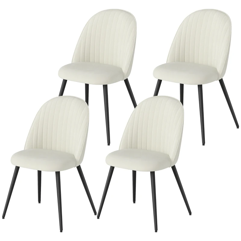 HOMCOM Conjunto de 4 Cadeiras de Sala de Jantar Modernas Cadeiras Estofadas em Veludo com Encosto Alto e Pés de Aço 50x52x83 cm Creme