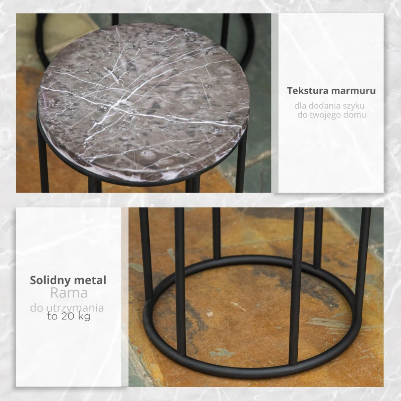Outsunny Zestaw 3 metalowych stojaków na kwiaty, marmurowy wzór, możliwość układania w stos