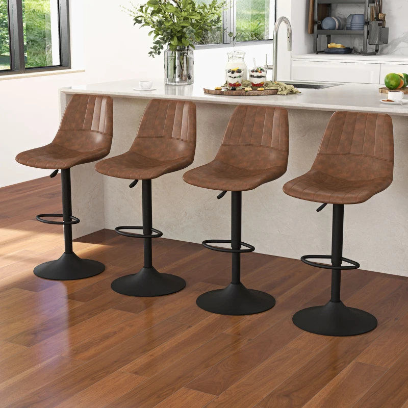 HOMCOM Lot de 4 tabourets de bar style vintage réglable pivotant avec repose-pied revêtement synthétique marron