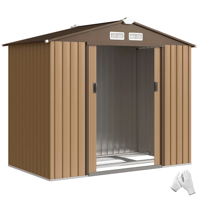 Outsunny Abri de jardin 2,5 m² - remise pour outils avec kit de fondation - cabanon porte verrouillable - tôle d'acier kaki