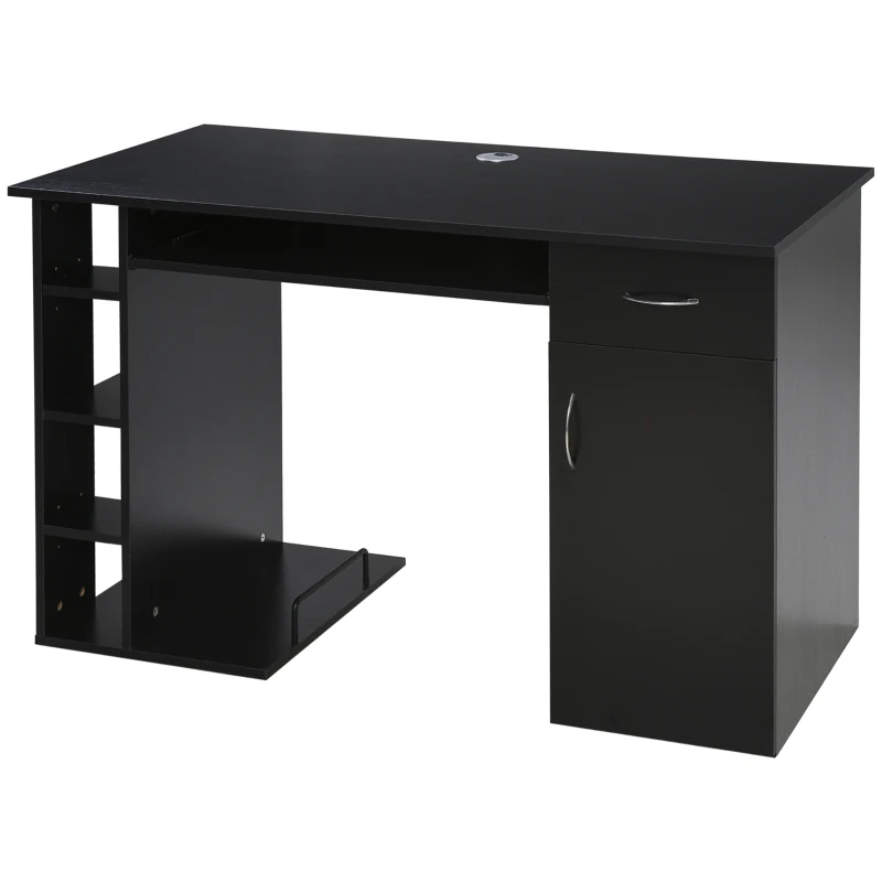 HOMCOM Secretária para Escritório com Prateleiras Abertas Gabinete Suporte para Cpu e Bandeja Removível 120x60x74 cm Preto