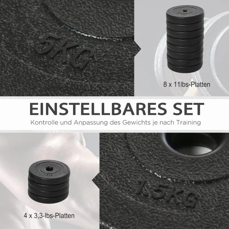 HOMCOM Kurzhantel-Set 8 x 5 kg, 4 x 1,5 Hantelscheiben mit Kunststoffhülle, bodenschonend, Schwarz