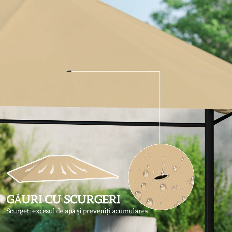 Outsunny Acoperiș de Schimb pentru Foișor 4x3 m Anti UV din Poliester cu Deschidere pentru Ventilație, Cachi