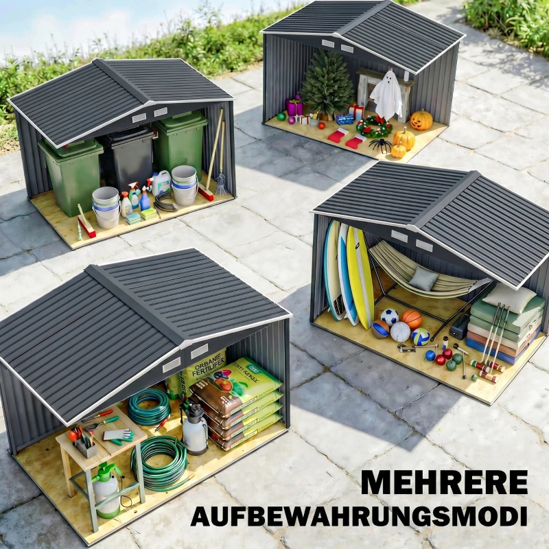 Outsunny Abri de jardin 5,4 m² 2,77 x 1,95 x 1,92 m kit de fondation porte coulissante ventilations acier galvanisé, gris foncé(m-7)