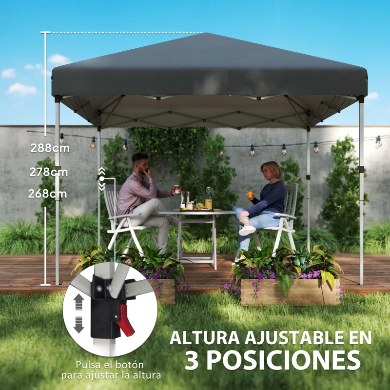 Outsunny Carpa Plegable Pop-up 3x3 m 2 Paredes Laterales Anti-UV Altura Ajustable Sacos de Arena Bolsa de Transporte Gris Oscuro