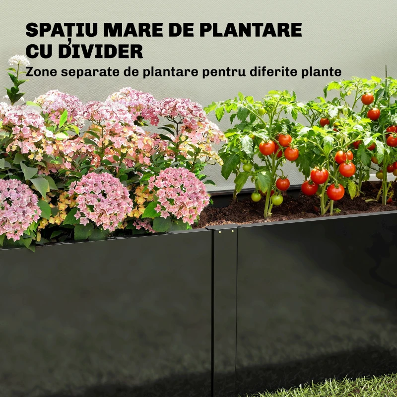 Outsunny Strat Înălțat pentru Grădină din Oțel, cu Separator, Colțuri Întărite și Margini Sigure, Bază Deschisă, Negru