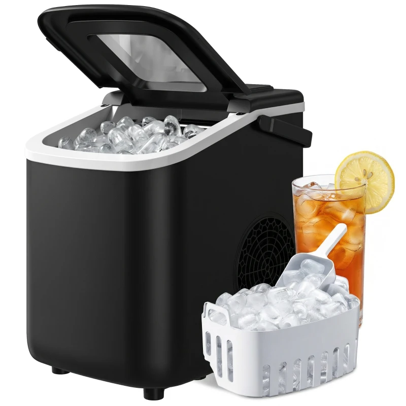 HOMCOM Countertop Ice Maker Machine 9 Cubes in 7 Mins Portable Ice Machine Ice Scoop and Basket 2 Sizes Black