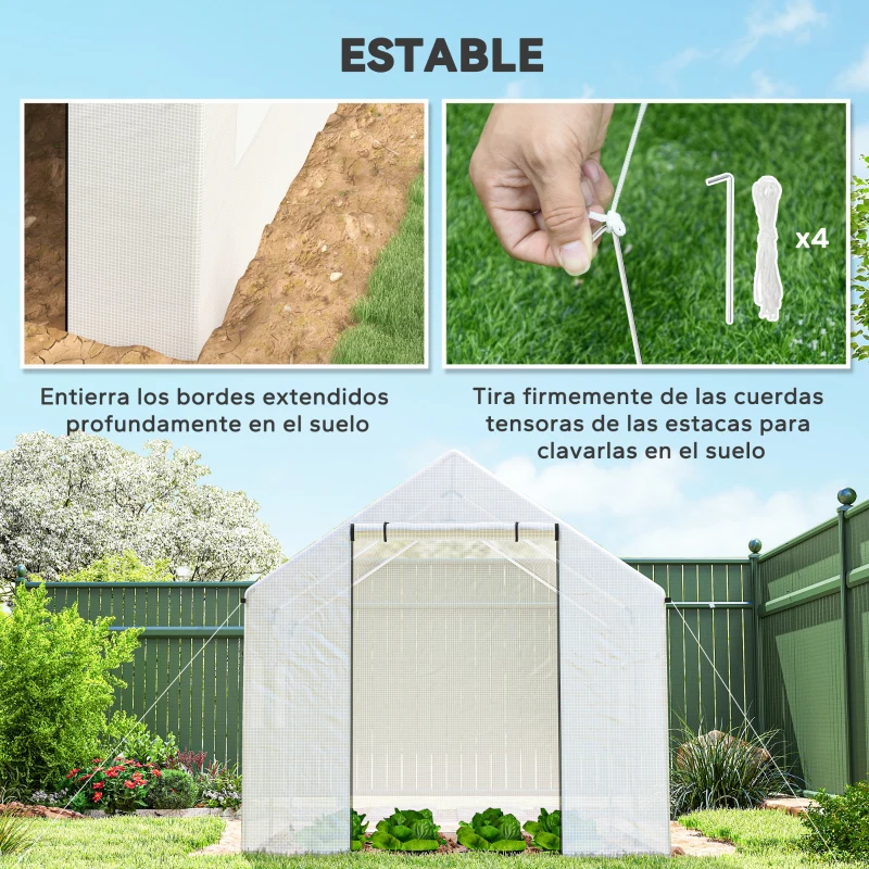 Outsunny Invernadero de Túnel 2x3x2 m con 4 Ventanas de Malla y Puerta con Cremallera Invernadero de Huerto para Jardín Blanco