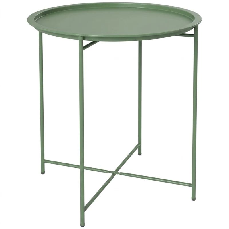 Outsunny Petite table basse ronde table d'appoint plateau amovible avec bord relevé pieds pliables en acier Ø 46 x 53 cm vert