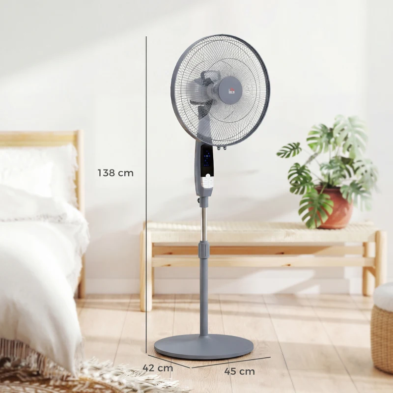 HOMCOM 16in Pedestal Standing Floor Fan, Oscillation Cooling Fan with Remote Control, Grey