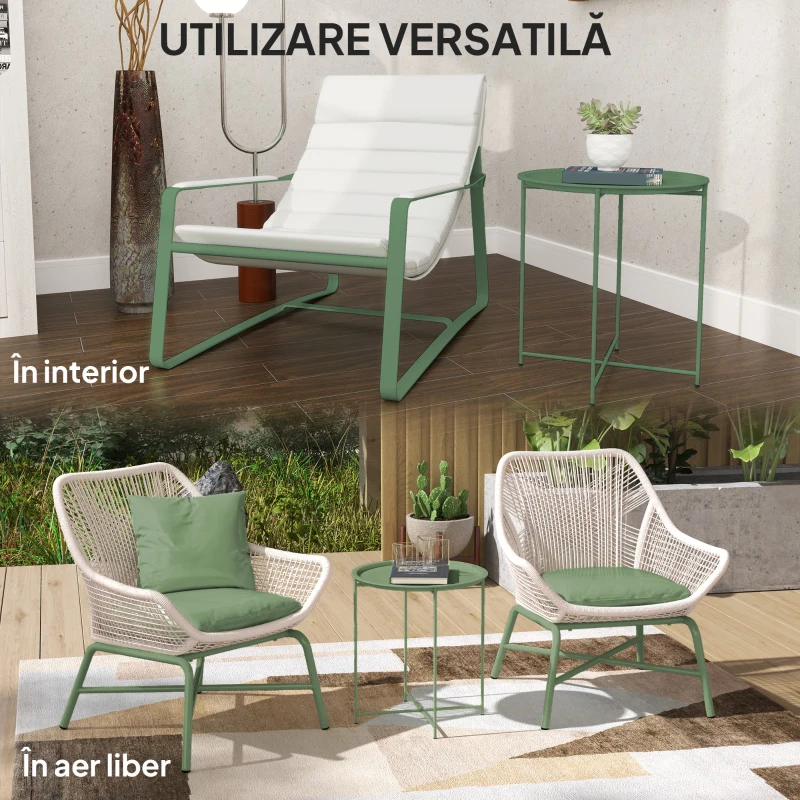 Outsunny Masă de grădină cu tavă detașabilă și picioare pliabile din oțel, Ø46x50 cm, verde