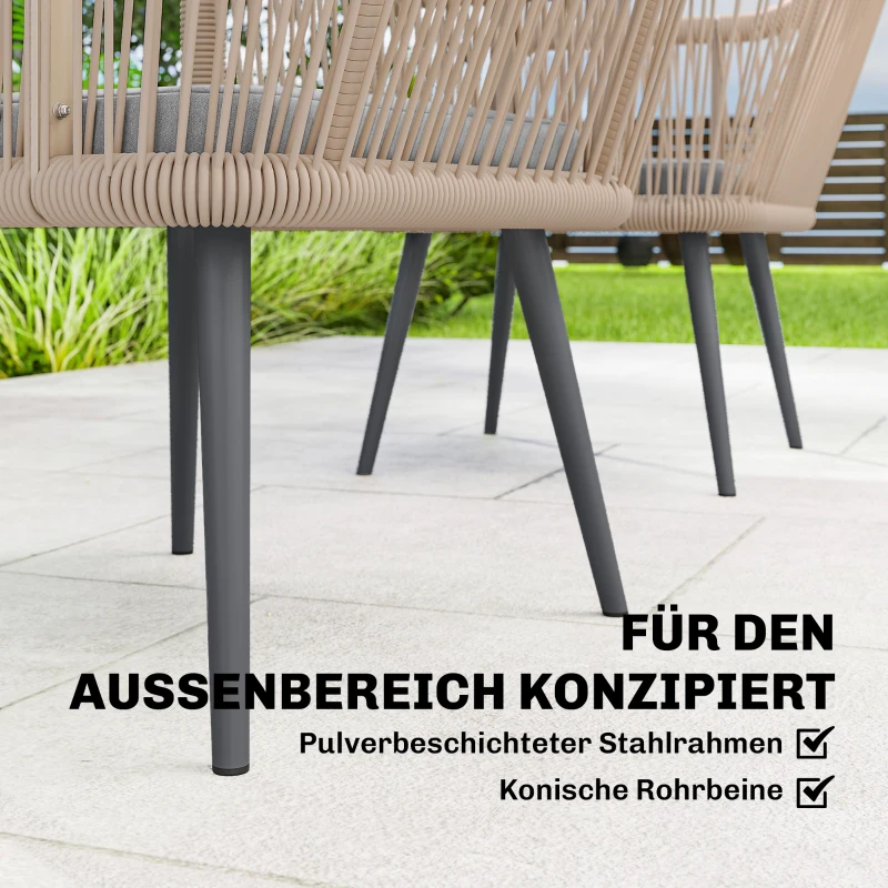Outsunny Gartenstuhl 2er Set wetterfest  Gartenstühle mit Armlehne Sitzkissen Metallrahmen bis 120 kg belastbar Hellgrau