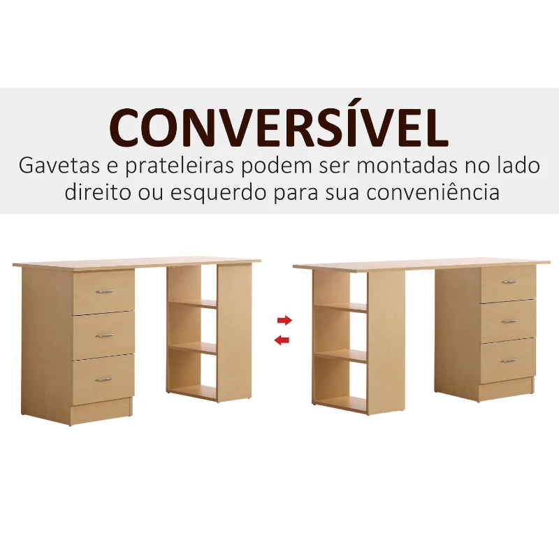 HOMCOM Mesa de Computador para Casa Escritório 3 Gavetas 3 Prateleiras Móveis de Escritório 120x49x72 cm