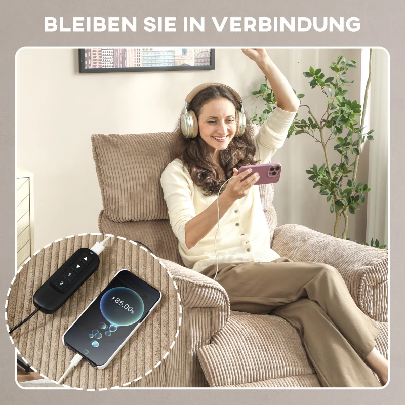 HOMCOM Massagesessel mit Vibrationsmodi, Wärmefunktion, leiser Motor, Memory-Funktion, Stahl, Stoffbezug, Braun