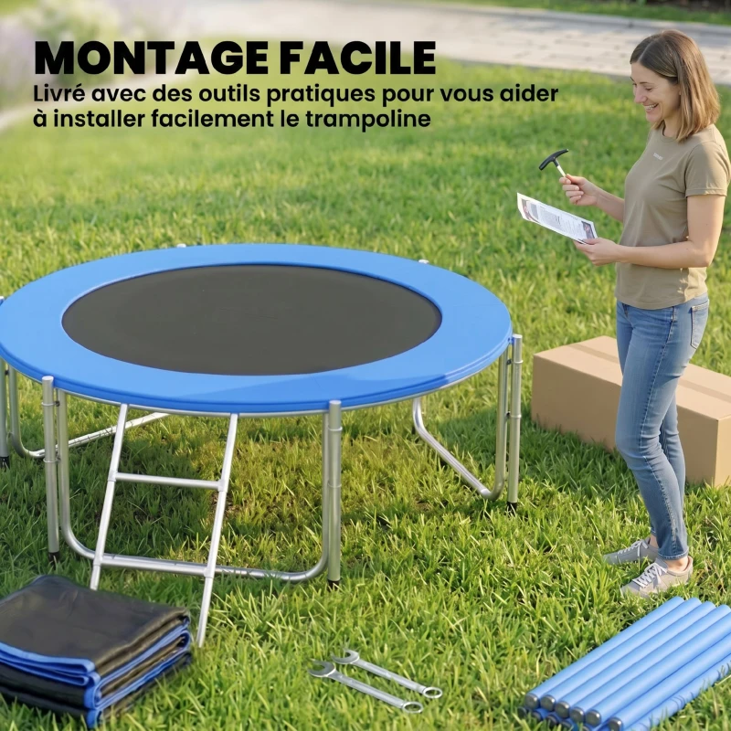 SPORTNOW Trampoline Extérieur Trampoline de Jardin Enfants et Adultes 6 Poteaux au Sol  Charge 80kg 36 Ressorts Ø183cm Bleu