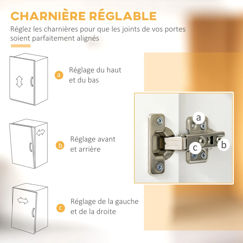 HOMCOM Buffet haut cuisine, armoire de cuisine avec 3 portes, 3 tiroirs et plan de travail, 60 x 40 x 160 cm, blanc
