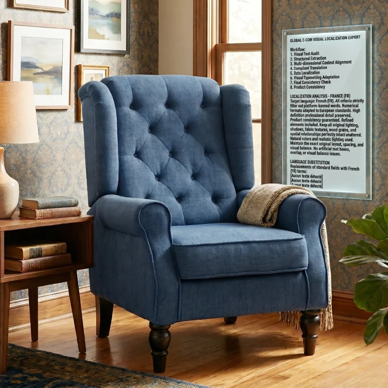 HOMCOM Fauteuil de Salon, Fauteuil Capitonné avec Pieds en Bois, Assise Large, Grand Confort, Classique, 74x86x102cm, Bleu(m-8)