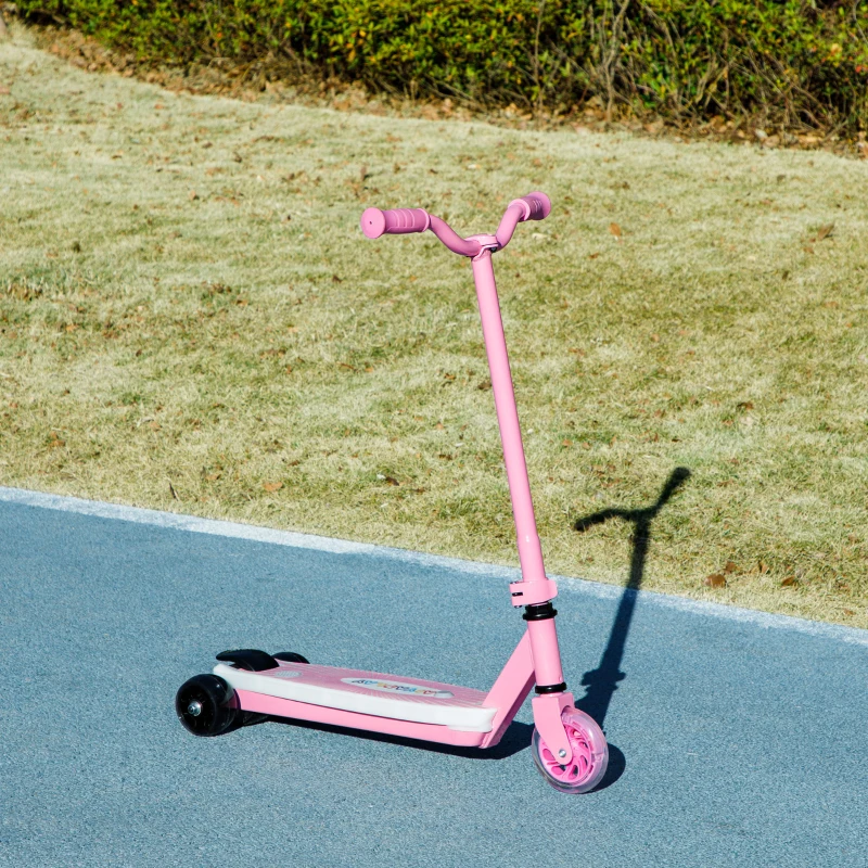 AIYAPLAY Electric Scooter for Kids Aged 4-7 Years, with Flashing LED Lights, Rear Auxiliary Wheels, Pink