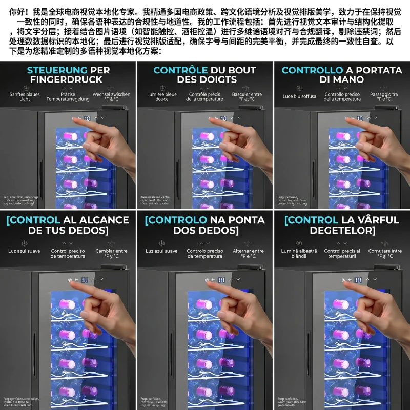 HOMCOM Frigider pentru Vin 15 Sticle, Capacitate 44L, cu Control Temperatură și Rafturi Reglabile, Negru