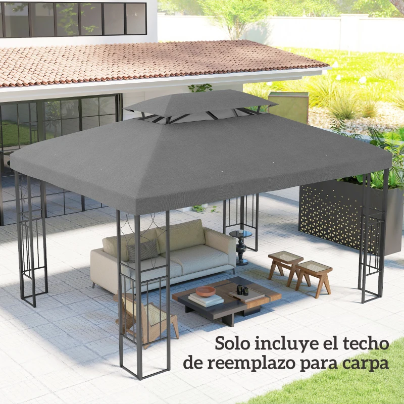 Outsunny Toldo de Recambio 4x3 m con Techo Doble Orificios de Drenaje y Protección UV Solo Toldo NO Incluye Marco Gris