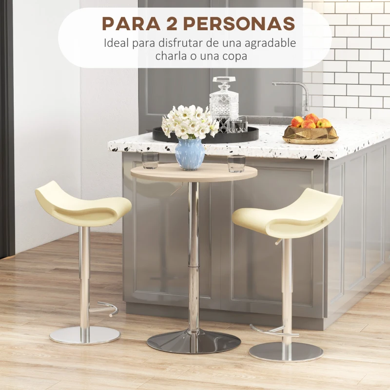 HOMCOM Mesa Alta Cocina Mesa Alta Bar Redonda para 2 Personas Altura Ajustable Tablero Giratorio 360° 60x60x91 cm Roble Claro