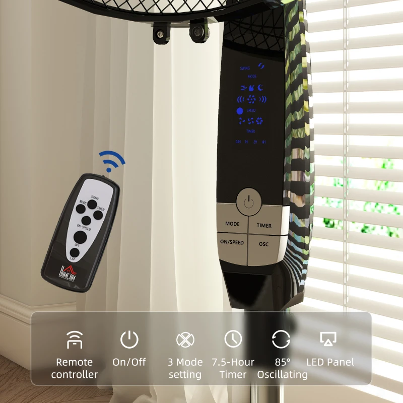 HOMCOM 40 cm Pedestal Standing Floor Fan, Oscillation Cooling Fan with Remote Control, Black