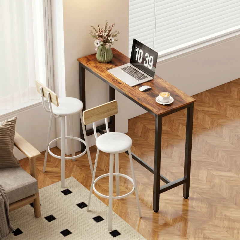 HOMCOM Lot de 2 tabourets de bar, chaises de bar, assise rembourrée 75,5H cm, dossier et repose-pieds, bois naturel et blanc