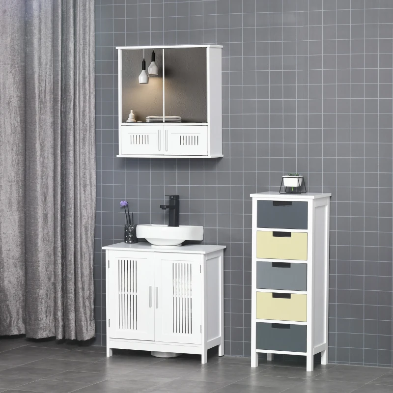 kleankin Meuble sous lavabo + armoire murale de salle de bain avec miroir avec étagère réglable poignées alliage aluminium