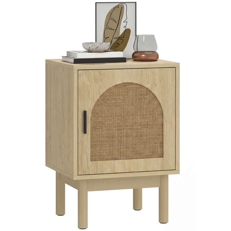 HOMCOM Rattan Bedside Table for Bedroom - Natural Wood