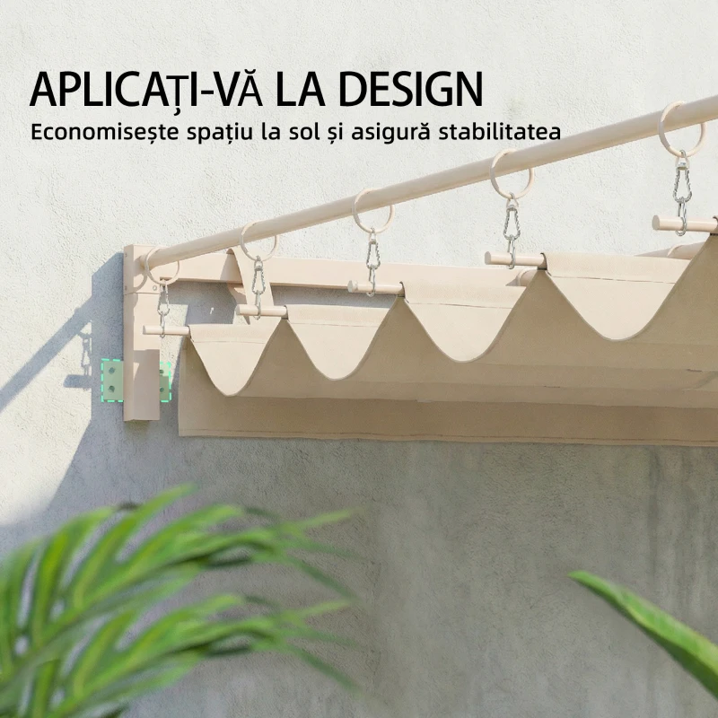 Outsunny Pergolă Gazebo 3x3 m cu Acoperiș Retractabil, Orificii de Drenaj, Pergolă de Grădină din Poliester și Oțel, pentru Patio, Terasă, Exterior, UV30+, Bej