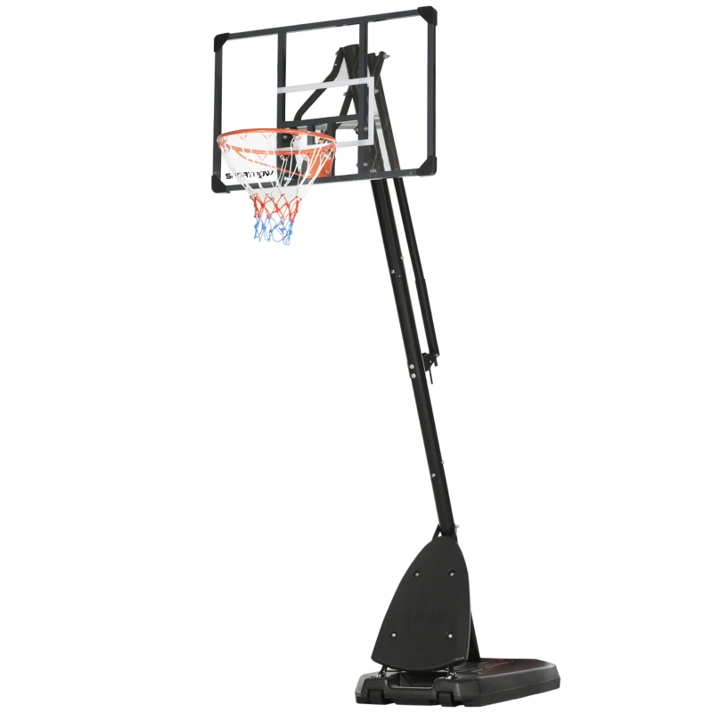 SPORTNOW Cesta de Basquetebol Ajustável 236-293 cm com Rodas Painel de PC Base Recarregável para Exterior Preto