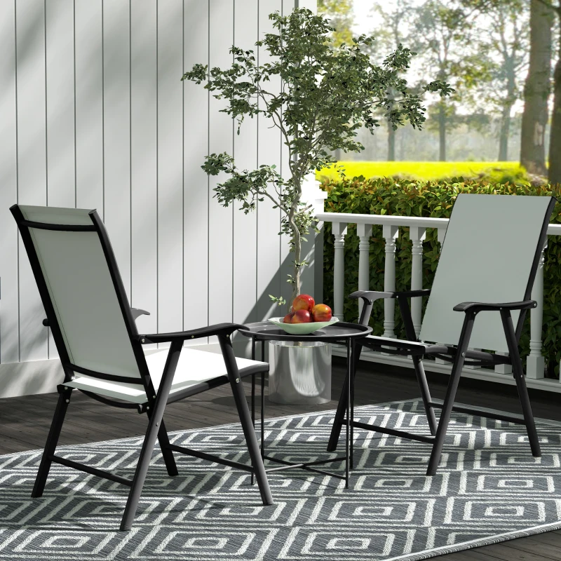 Outsunny Gartentisch, Runder Außen-Beistelltisch aus Stahl mit herausnehmbarem Tablett, faltbares Design, Terrassentisch, Schwarz