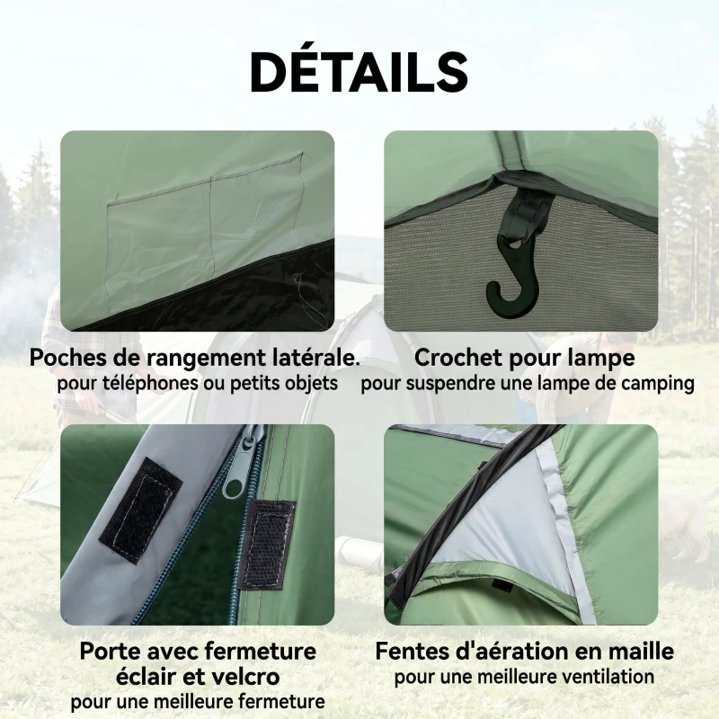 Outsunny Tente de camping familiale 2-3 personnes tente tunnel étanche légère ventilée facile à monter chambre salon 3 portes fenêtres 4,26 x 2,06 x 1,54 m fibre verre polyester PE vert