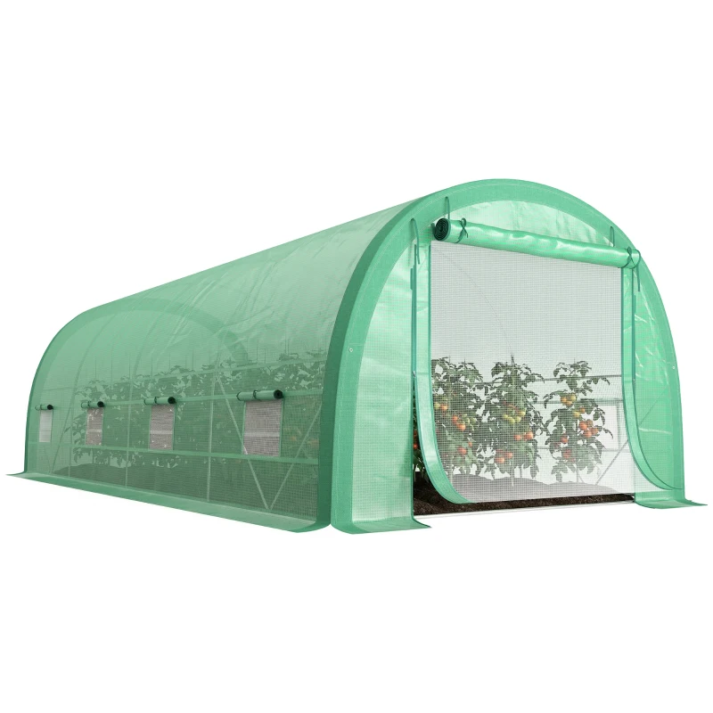 Outsunny 6 x 3(m) Polytunnel Greenhouse with Upgraded Structure, Mesh Door and Windows, 15 Plant Labels, Green
