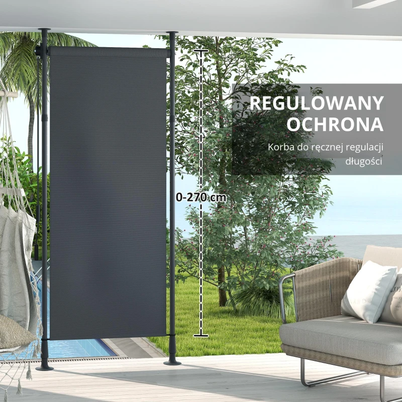 Outsunny Markiza pionowa z osłoną przeciwsłoneczną, roleta balkonowa 120 x 220-310cm, osłona balkonu z korbowym mechanizmem, odporna na warunki atmosferyczne, osłona ogrodowa, poliester, ciemnoszary