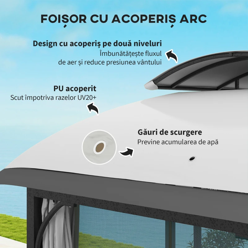 Outsunny Pavilion de grădină 4x3 m cu plase împotriva țânțarilor și acoperiș dublu, din metal și poliester, gri deschis