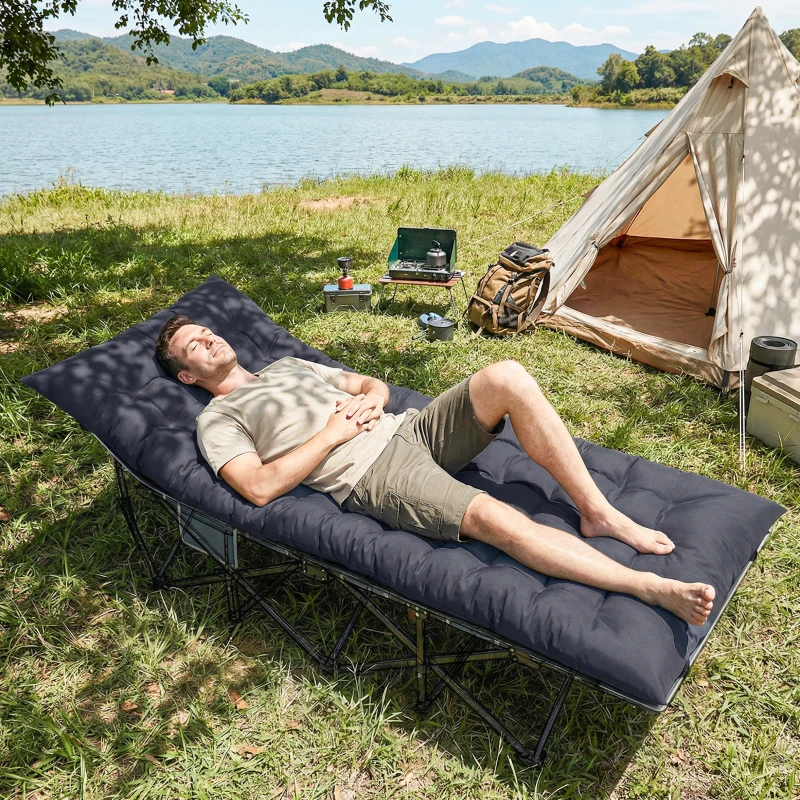 Outsunny Colchão Cama de Campismo Dobrável com Correias Antiderrapante Espessura 8 cm Cinza Escuro