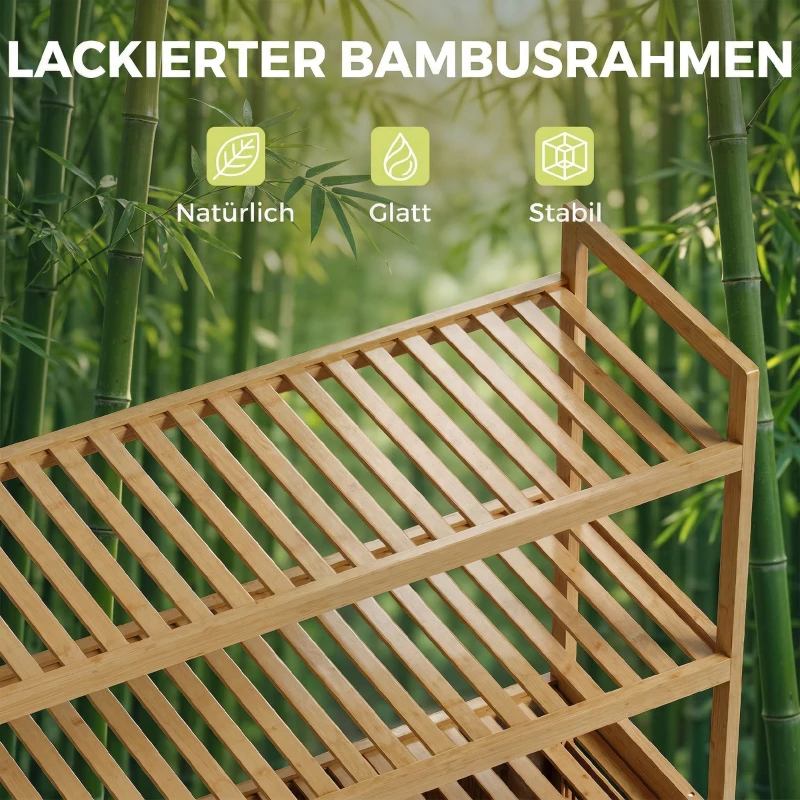 HOMCOM Doppel-Wäscheschrank mit Kippfunktion, freistehender Bambus-Schrank, 2 herausnehmbare Körbe, 3 Ablagefächer, Eiche