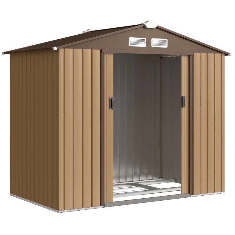 Outsunny Abri de jardin 2,5 m² - remise pour outils avec kit de fondation - cabanon porte verrouillable - tôle d'acier kaki