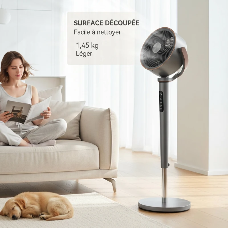 HOMCOM Ventilador de pé silencioso 20 dB, oscilação automática 70°+90°, 12 velocidades, luz LED e temporizador 12H