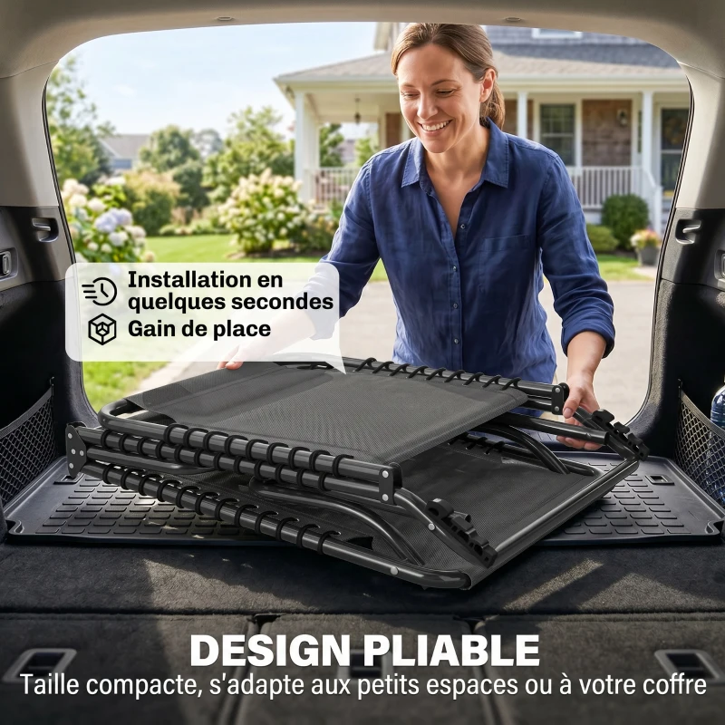 Outsunny Lot de 2 bain de soleil transat pliable dossier inclinable multi-positions acier lacets élastiques textilène gris