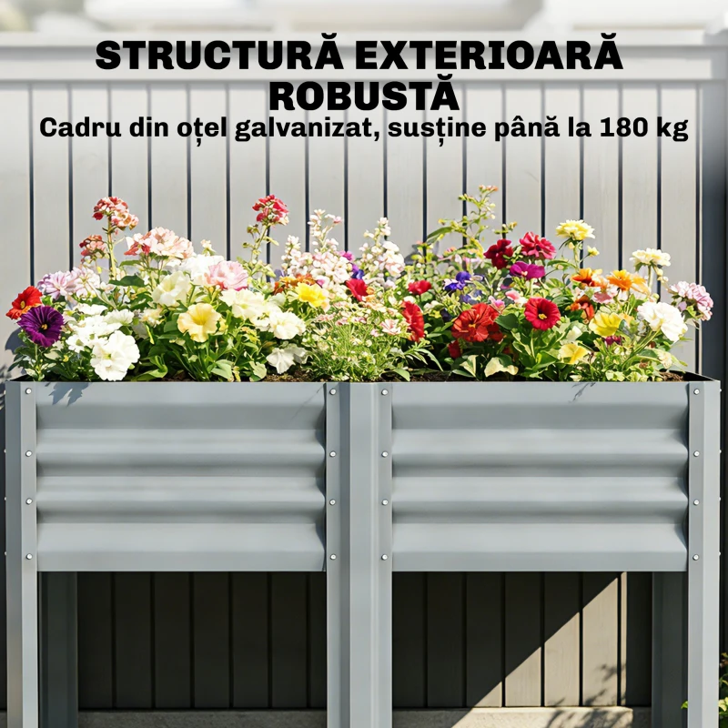 Outsunny Jardinieră Ridicată cu Raft de Depozitare, 150L, Oțel Galvanizat, Înălțime 80 cm, pentru Grădină sau Terasă